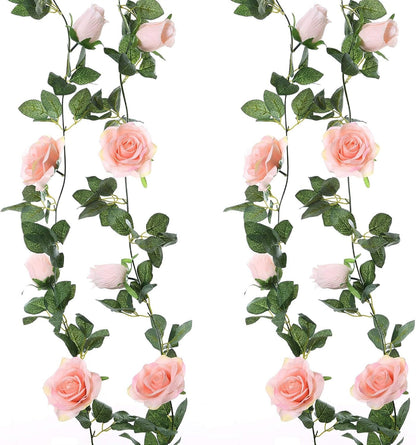 2 Pack Pink Flower Garland Each 6.5FT Artificial Rose Vines