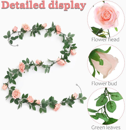 2 Pack Pink Flower Garland Each 6.5FT Artificial Rose Vines