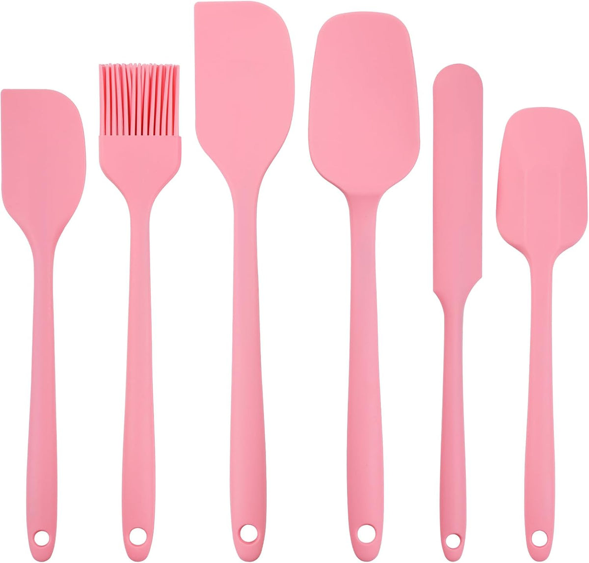 Silicone Spatula Set, 6 PCS Non-Stick Kitchen Utensil Set, Heat Resistant Up to 600°F Kitchen Cooking and Serving Utensils Pink