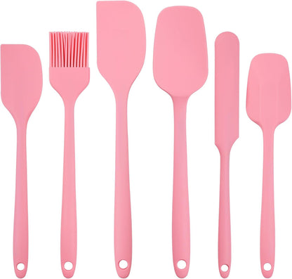 Silicone Spatula Set, 6 PCS Non-Stick Kitchen Utensil Set, Heat Resistant Up to 600°F Kitchen Cooking and Serving Utensils Pink