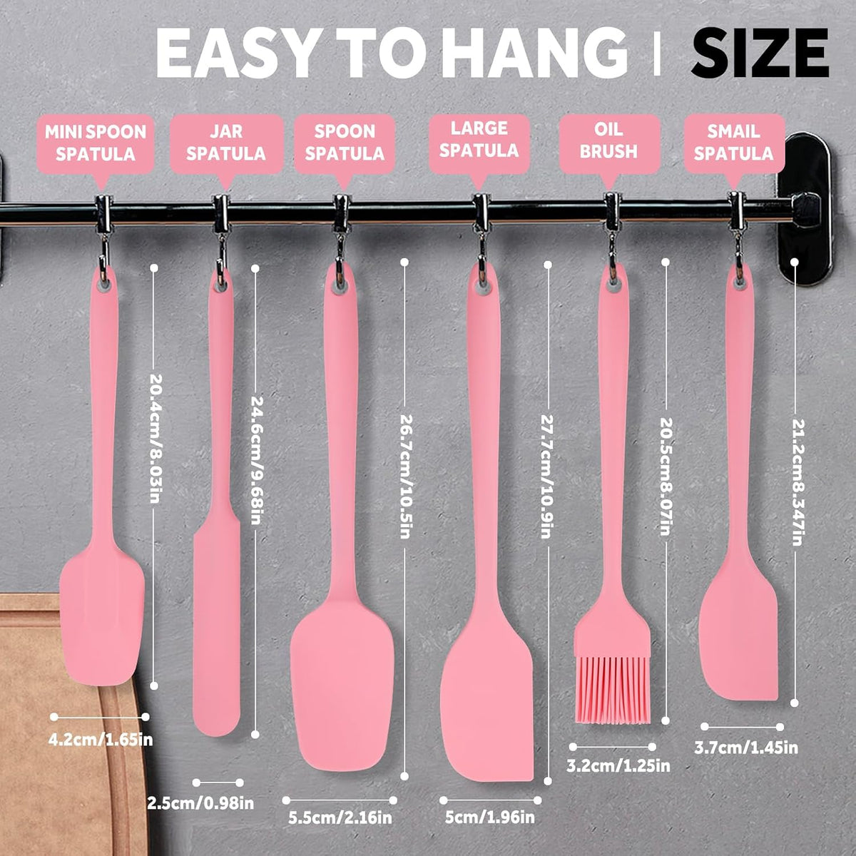 Silicone Spatula Set, 6 PCS Non-Stick Kitchen Utensil Set, Heat Resistant Up to 600°F Kitchen Cooking and Serving Utensils Pink