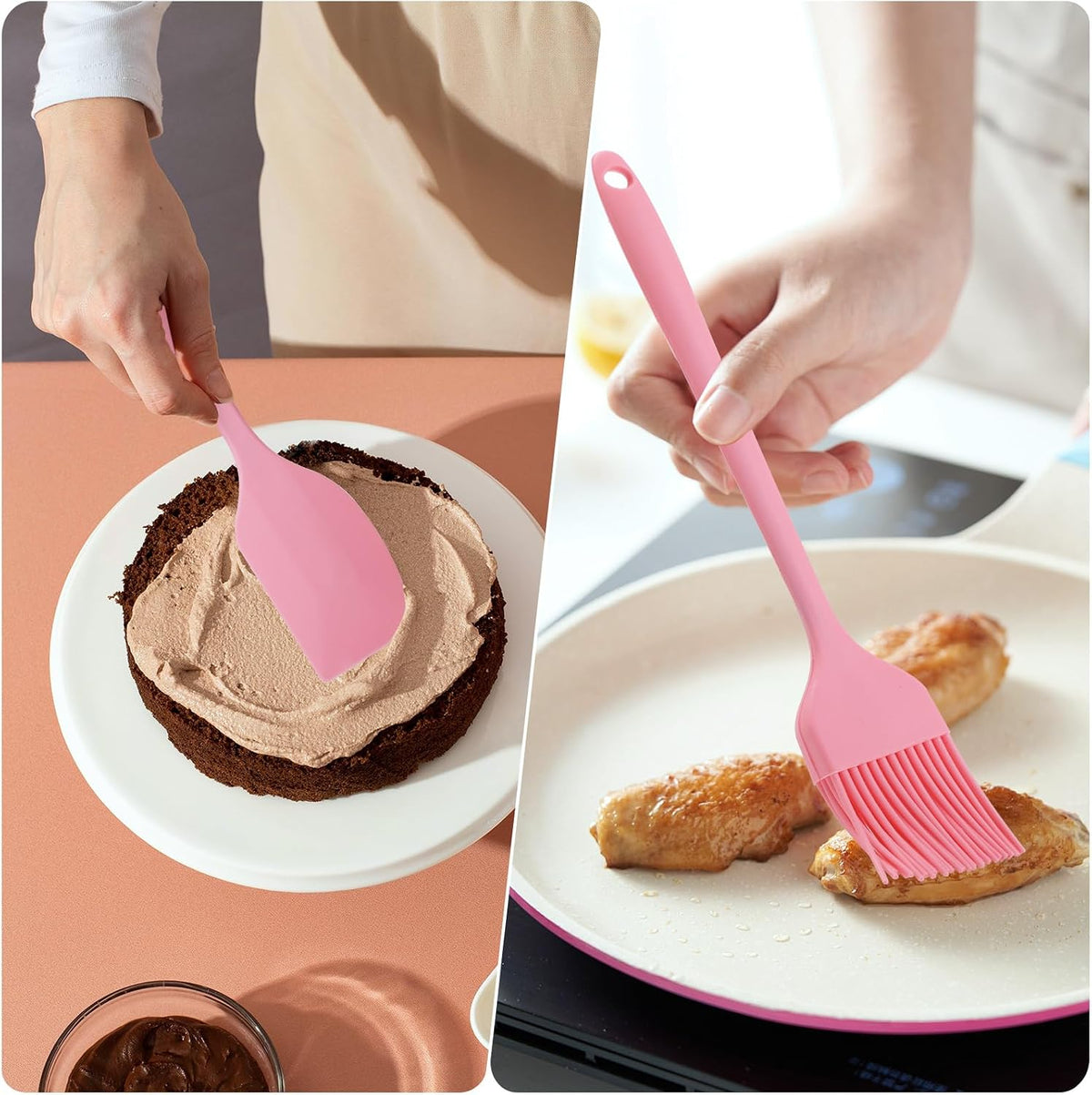 Silicone Spatula Set, 6 PCS Non-Stick Kitchen Utensil Set, Heat Resistant Up to 600°F Kitchen Cooking and Serving Utensils Pink