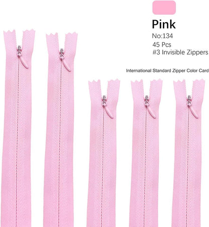 45pcs 21.5 Inch Nylon Invisible Zippers for Tailor Sewer Sewing Craft Crafter's Special (Pink)