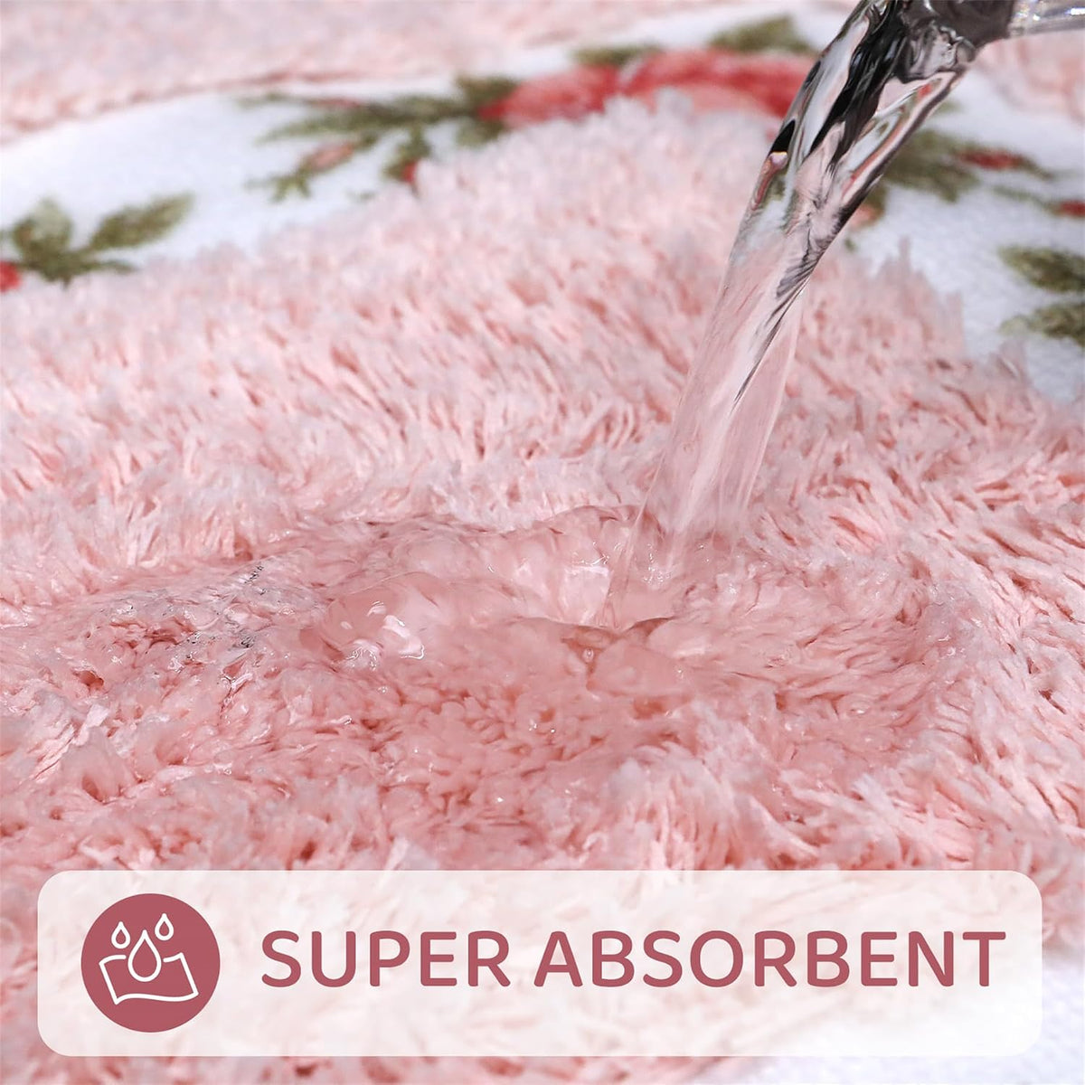Rose Bathroom Rugs Sets 3 Piece,Flower Bath Carpet, Soft Absorbent