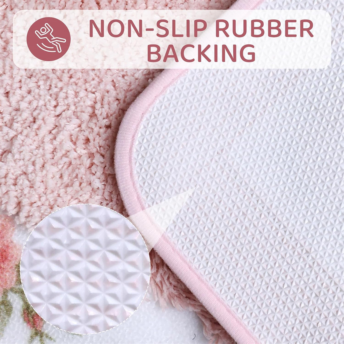 Rose Bathroom Rugs Sets 3 Piece,Flower Bath Carpet, Soft Absorbent