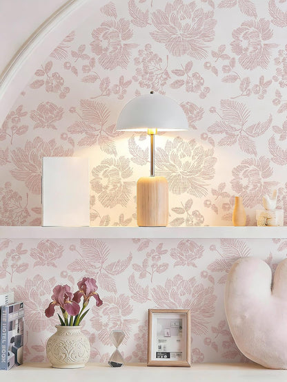 Floral Peel and Stick Wallpaper Pink and White Contact Paper Modern Wall Paper Self Adhesive Farmhouse Removable Wallpaper for Bedroom Bathroom Vinyl Roll 17.3"x 78.7"