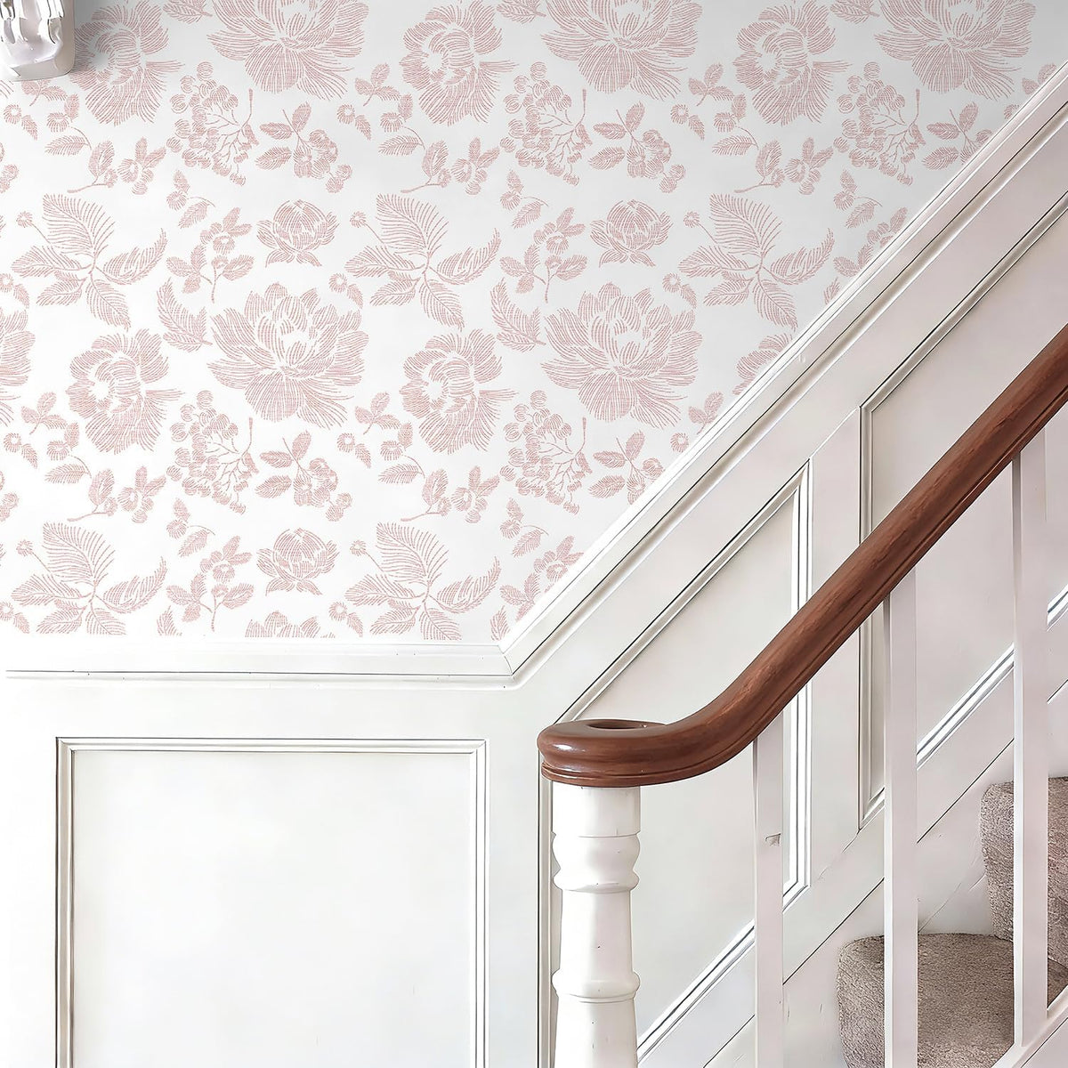 Floral Peel and Stick Wallpaper Pink and White Contact Paper Modern Wall Paper Self Adhesive Farmhouse Removable Wallpaper for Bedroom Bathroom Vinyl Roll 17.3"x 78.7"