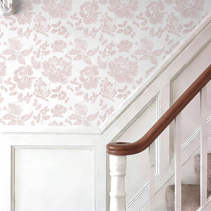 Floral Peel and Stick Wallpaper Pink and White Contact Paper Modern Wall Paper Self Adhesive Farmhouse Removable Wallpaper for Bedroom Bathroom Vinyl Roll 17.3"x 78.7"
