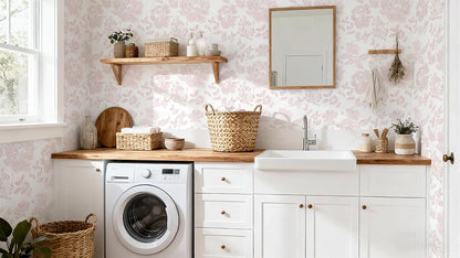 Floral Peel and Stick Wallpaper Pink and White Contact Paper Modern Wall Paper Self Adhesive Farmhouse Removable Wallpaper for Bedroom Bathroom Vinyl Roll 17.3"x 78.7"