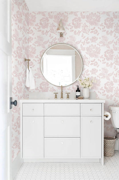 Floral Peel and Stick Wallpaper Pink and White Contact Paper Modern Wall Paper Self Adhesive Farmhouse Removable Wallpaper for Bedroom Bathroom Vinyl Roll 17.3"x 78.7"
