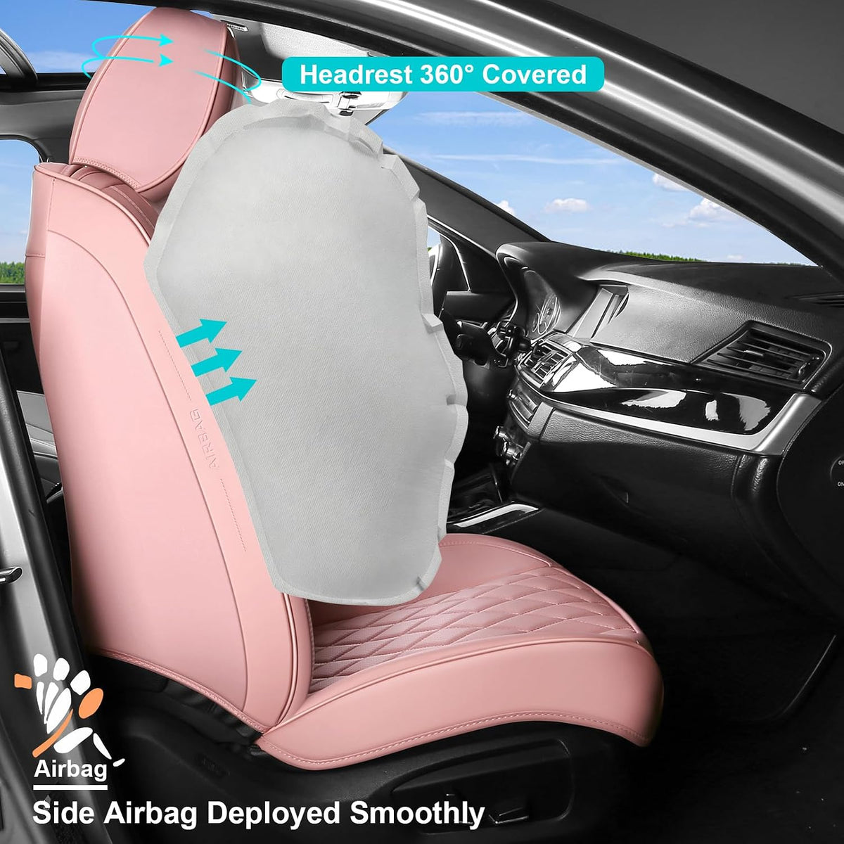 Pink Car Seat Covers Full Set Waterproof Universal 5 Seats
