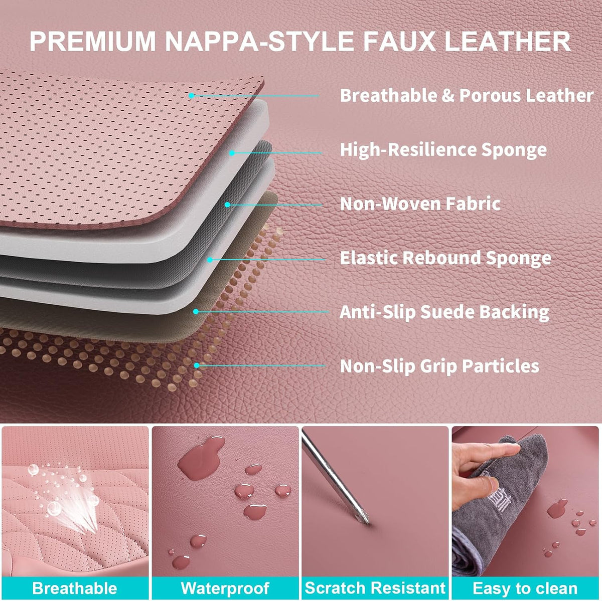 Pink Car Seat Covers Full Set Waterproof Universal 5 Seats