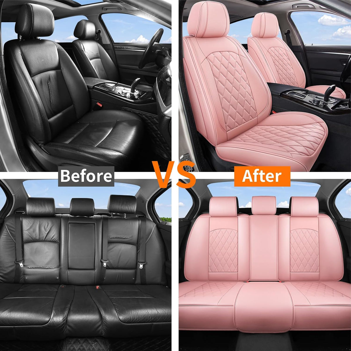 Pink Car Seat Covers Full Set Waterproof Universal 5 Seats