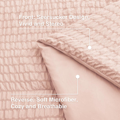 Seersucker Pink King Size Comforter Set, 7-Piece All Season Lightweight Bed in a Bag Bedding Set with Comforter, Flat Sheet, Fitted Sheet, Pillowcases and Shams