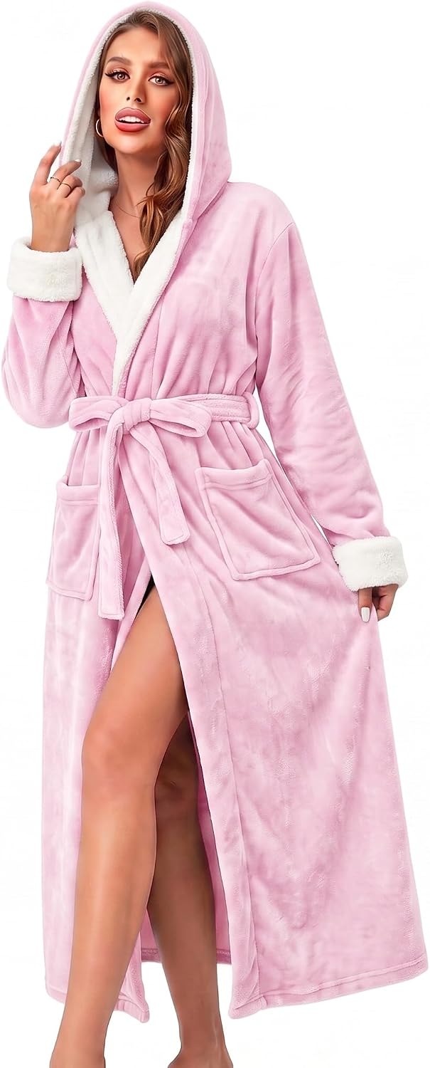 Women's Plush Hooded Robe Bathrobe-Fast Warmth for Home