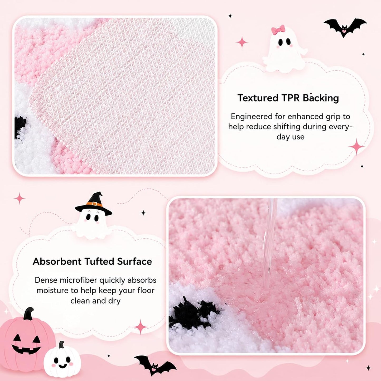 Halloween Ghost Bathroom Rug, Cute Tufted Bath Mat, Pink