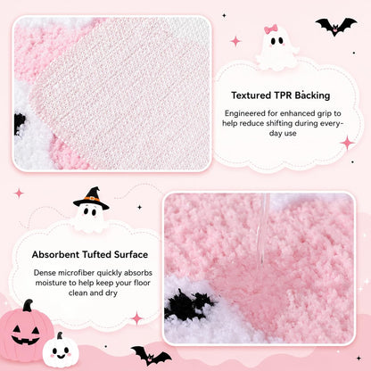 Halloween Ghost Bathroom Rug, Cute Tufted Bath Mat, Pink
