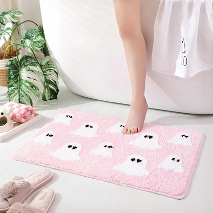 Halloween Ghost Bathroom Rug, Cute Tufted Bath Mat, Pink