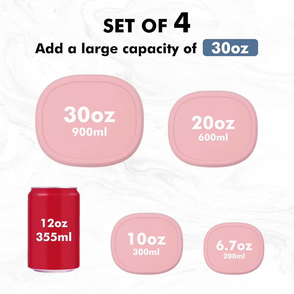Silicone Food Storage Container Bento Box 4 Pcs (30oz 20oz 10oz 6.7oz)