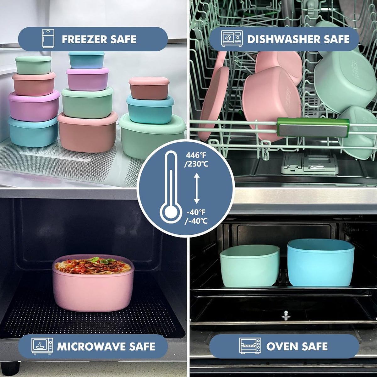 Silicone Food Storage Container Bento Box 4 Pcs (30oz 20oz 10oz 6.7oz)