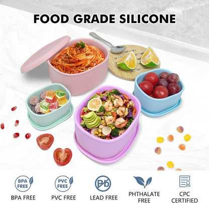 Silicone Food Storage Container Bento Box 4 Pcs (30oz 20oz 10oz 6.7oz)