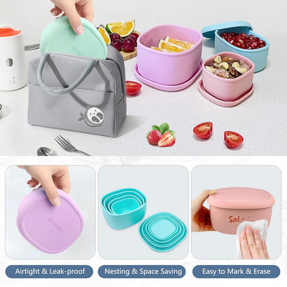 Silicone Food Storage Container Bento Box 4 Pcs (30oz 20oz 10oz 6.7oz)