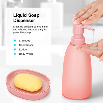 Bathroom Accessory Set 8 Pcs Pink Bathroom Accessories Set Bathroom Set with Trash Can Soap Dispenser Toothbrush Holder Tumbler Soap Dish Toilet Brush Holder Qtip Holder (Pink)