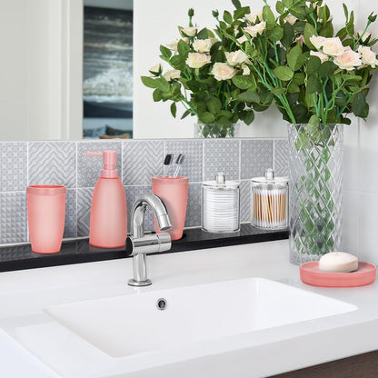 Bathroom Accessory Set 8 Pcs Pink Bathroom Accessories Set Bathroom Set with Trash Can Soap Dispenser Toothbrush Holder Tumbler Soap Dish Toilet Brush Holder Qtip Holder (Pink)