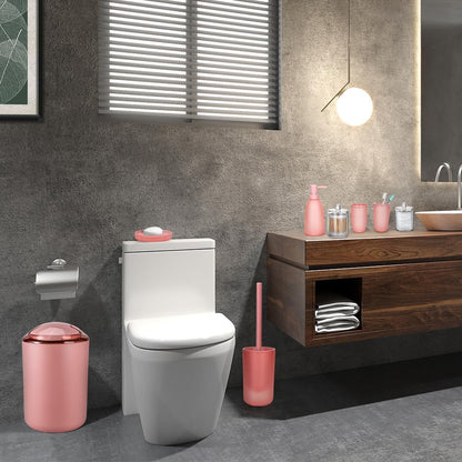 Bathroom Accessory Set 8 Pcs Pink Bathroom Accessories Set Bathroom Set with Trash Can Soap Dispenser Toothbrush Holder Tumbler Soap Dish Toilet Brush Holder Qtip Holder (Pink)