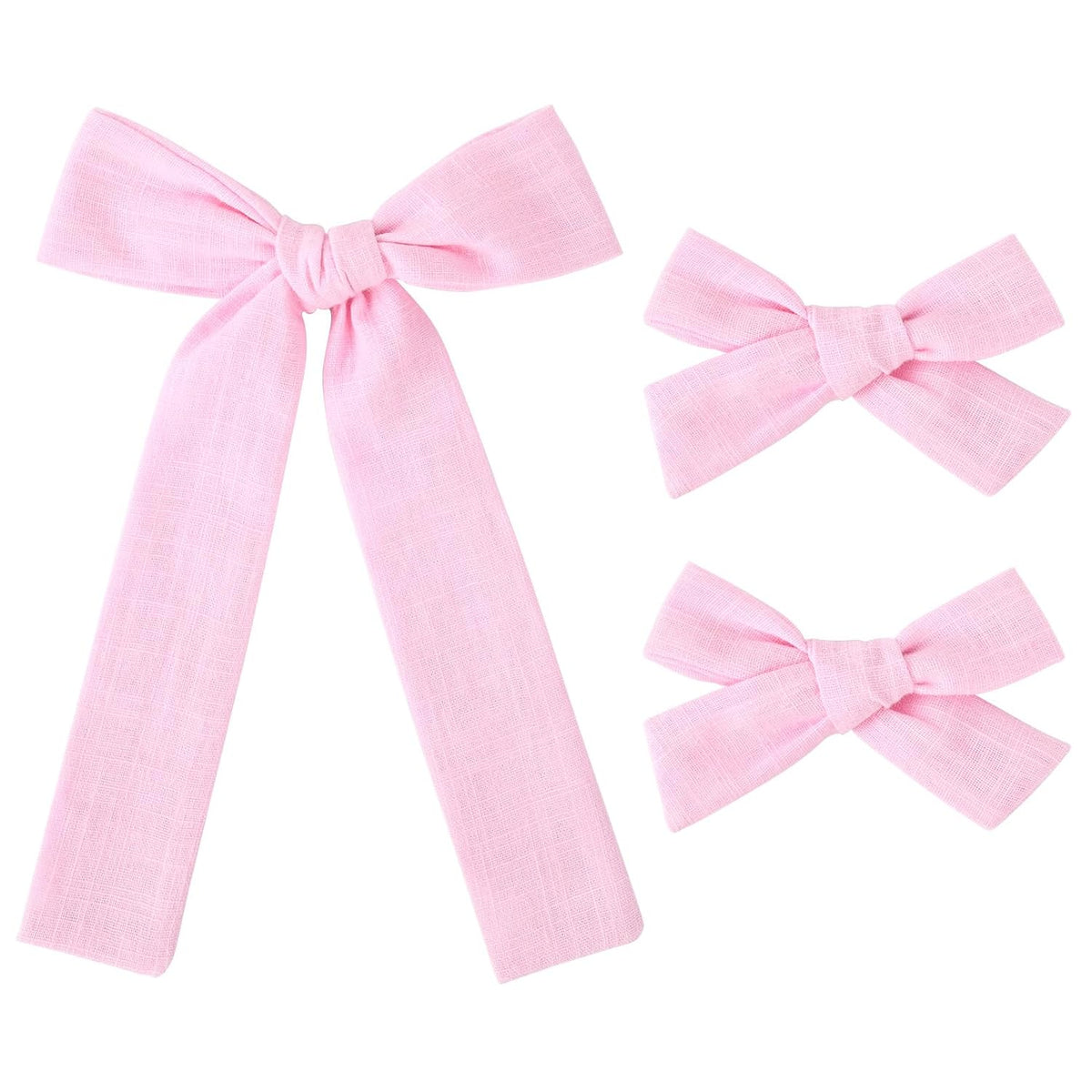 Light Pink Cotton Linen Hair Bows 2 Sizes 5"&3.5" Soft Hair Bow set for Toddler Girls Long Ponytail Knot Bows Alligator Clip Hair Accessories for Little School Girls (Light Pink)