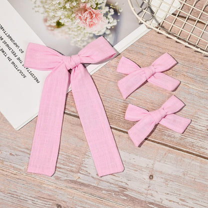 Light Pink Cotton Linen Hair Bows 2 Sizes 5"&3.5" Soft Hair Bow set for Toddler Girls Long Ponytail Knot Bows Alligator Clip Hair Accessories for Little School Girls (Light Pink)
