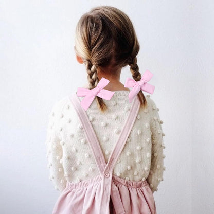 Light Pink Cotton Linen Hair Bows 2 Sizes 5"&3.5" Soft Hair Bow set for Toddler Girls Long Ponytail Knot Bows Alligator Clip Hair Accessories for Little School Girls (Light Pink)
