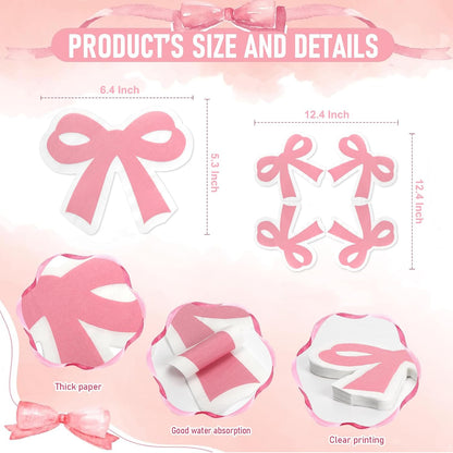 Bow Napkins, Pink Bow Party Napkins for Birthday Baby Shower Dinner Dessert, Cute, 6.4 x 5.3 Inches, 40 Count