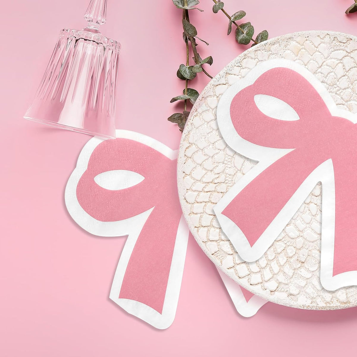 Bow Napkins, Pink Bow Party Napkins for Birthday Baby Shower Dinner Dessert, Cute, 6.4 x 5.3 Inches, 40 Count