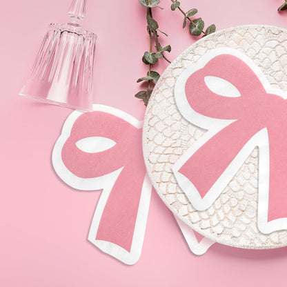 Bow Napkins, Pink Bow Party Napkins for Birthday Baby Shower Dinner Dessert, Cute, 6.4 x 5.3 Inches, 40 Count