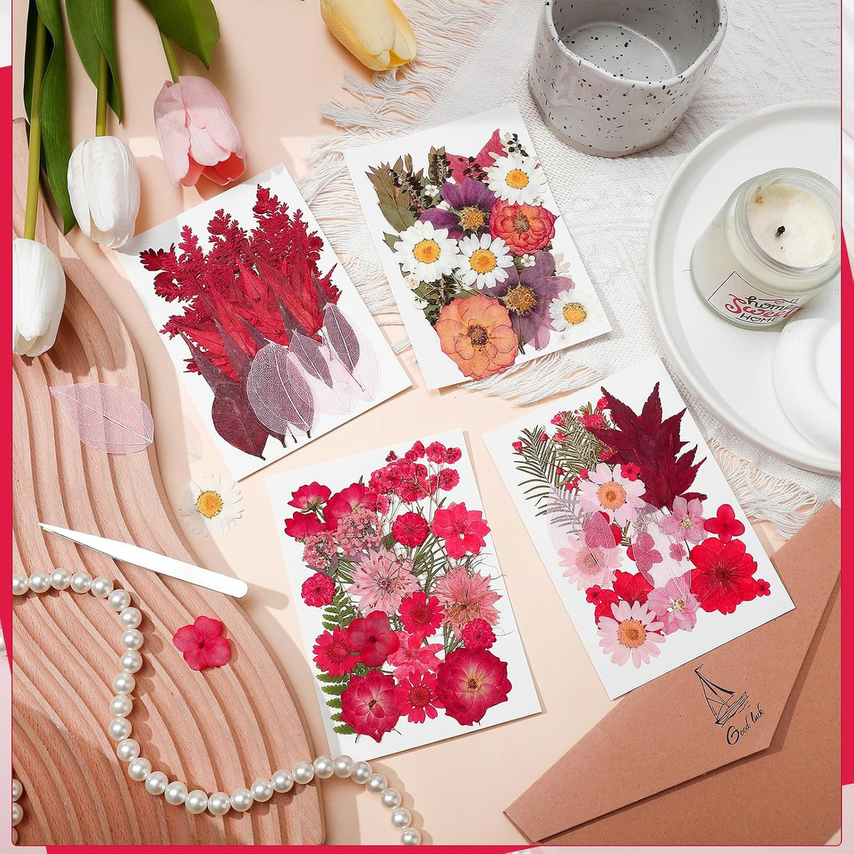 100 Pcs Real Natural Dried Pressed Flowers Pink
