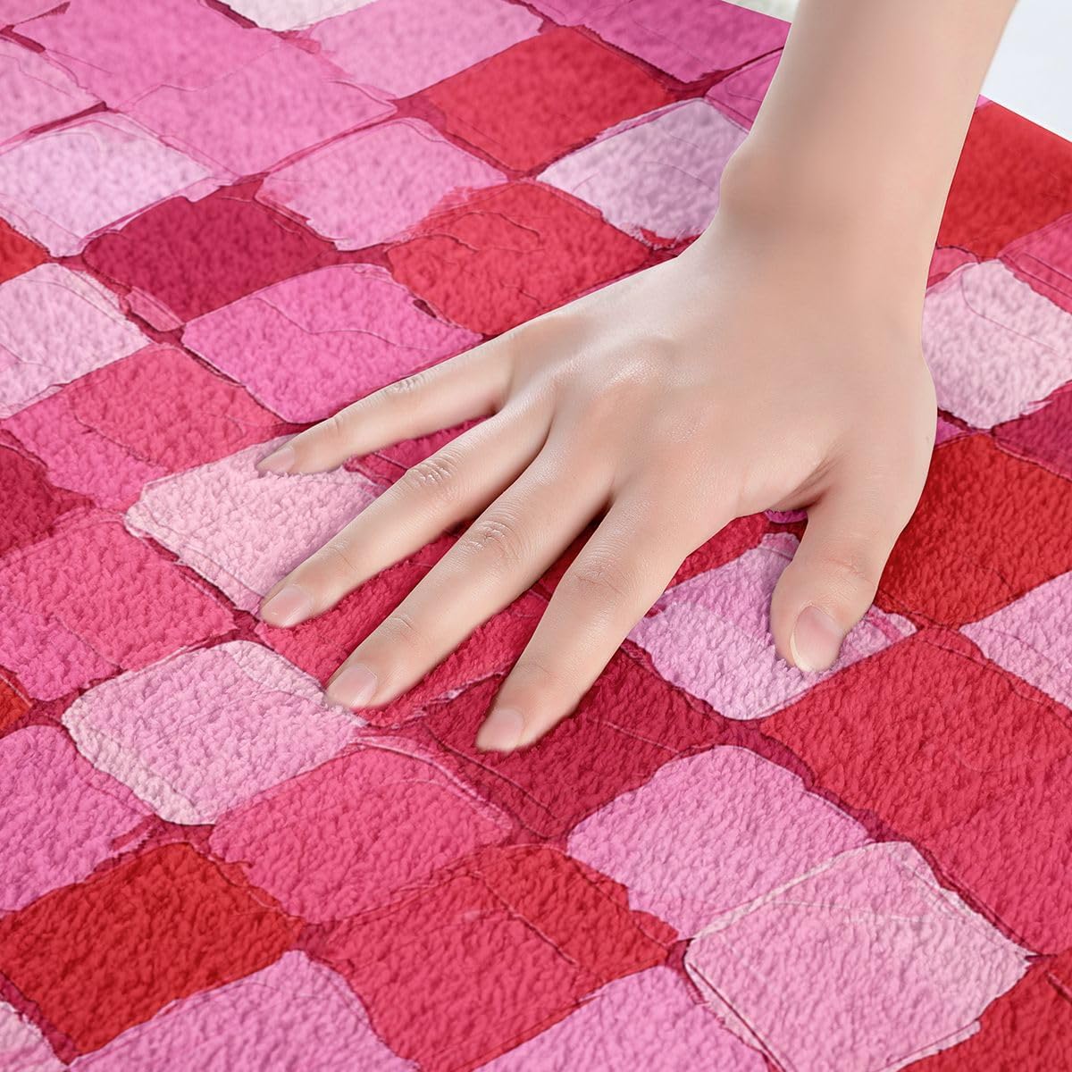 Checkered Bathroom Rugs Pink Plaid Bath Mats Microfiber Abstract Bathroom Accessories Geometric Floor Doormats Non-Slip 16"x24" Soft