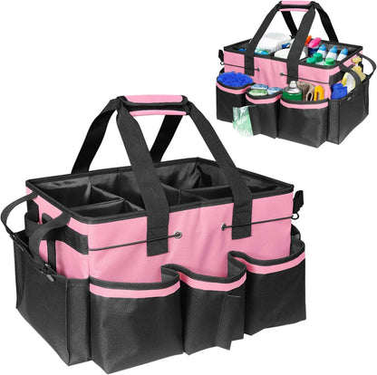 Cleaning Tool Organizer, Cleaning Supply Organizer with Handle for Cleaning Products, Large Capacity Cleaning Tote (Pink)