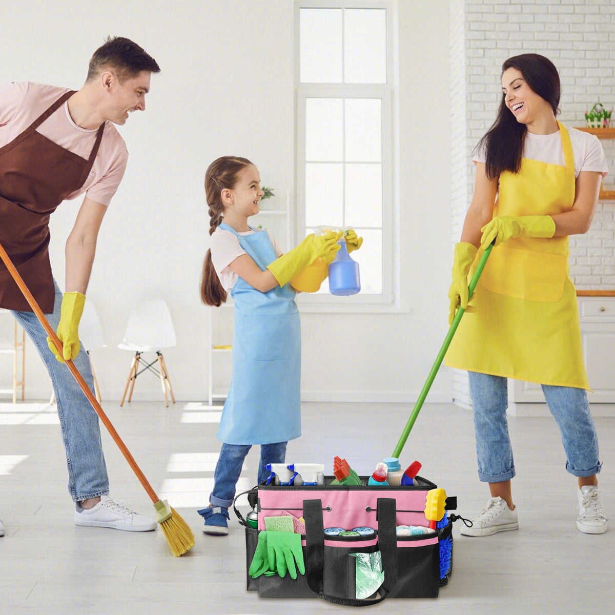 Cleaning Tool Organizer, Cleaning Supply Organizer with Handle for Cleaning Products, Large Capacity Cleaning Tote (Pink)