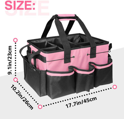 Cleaning Tool Organizer, Cleaning Supply Organizer with Handle for Cleaning Products, Large Capacity Cleaning Tote (Pink)