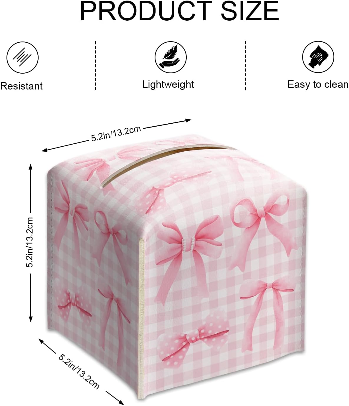 Pink Bows Tissue Box Cover Square, Leather Tissue Box Holder with Bottom Belt, Bows Home Decoration for Bathroom Vanity Countertop, Nightstands, Dining Table, Office, Car -32
