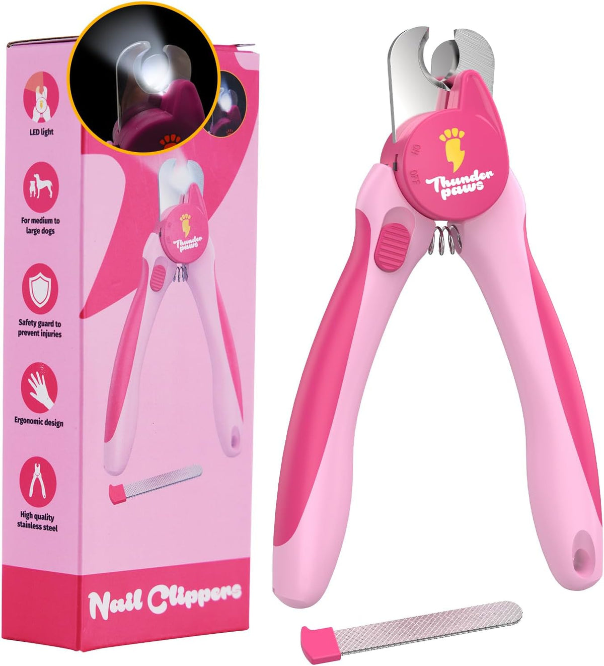LED Dog Nail Clippers with Light, Pet Nail Trimmer (Pink)