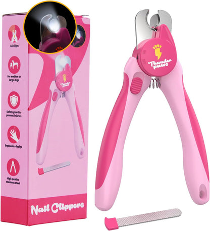 LED Dog Nail Clippers with Light, Pet Nail Trimmer (Pink)