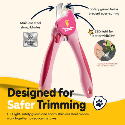 LED Dog Nail Clippers with Light, Pet Nail Trimmer (Pink)