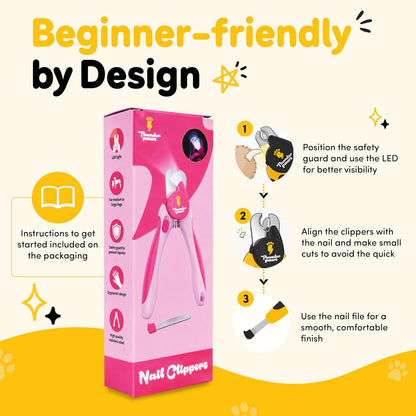 LED Dog Nail Clippers with Light, Pet Nail Trimmer (Pink)