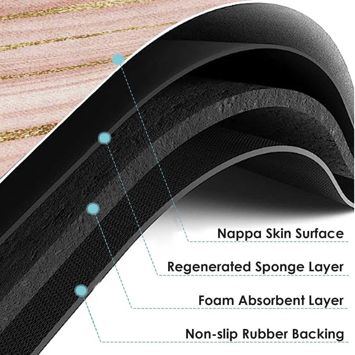 Door Mat, 17" x 30",Non Slip Rubber Back Marble Pink Gold