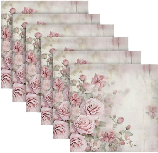 ALAZA Pink Rose Flowers (2) Cloth Napkins Dinner Napkins 1 Piece,Reusable Table Napkins Washable Polyester Fabric for Cocktail Party Holiday Wedding Home Decorative