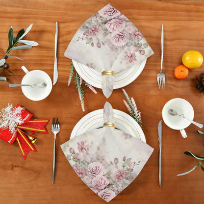 ALAZA Pink Rose Flowers (2) Cloth Napkins Dinner Napkins 1 Piece,Reusable Table Napkins Washable Polyester Fabric for Cocktail Party Holiday Wedding Home Decorative