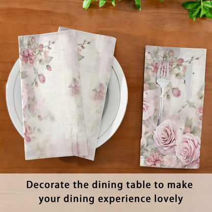 ALAZA Pink Rose Flowers (2) Cloth Napkins Dinner Napkins 1 Piece,Reusable Table Napkins Washable Polyester Fabric for Cocktail Party Holiday Wedding Home Decorative