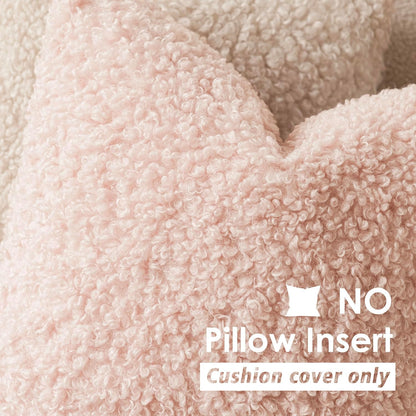 Set of 2 Curly Teddy Wool Pillow Covers Decorative Boucle Textured Lumbar Throw Pillow Faux Fur Sherpa Pillowcases Sheepskin Fuzzy Cushion Case for Sofa Bedroom Car 12"x20" Light Pink